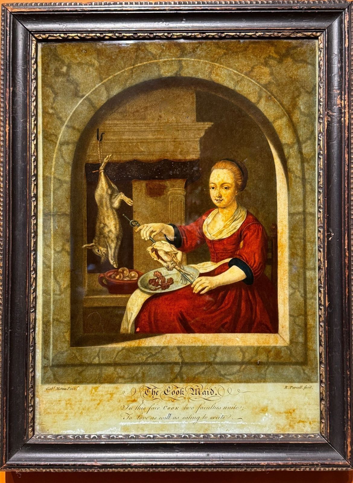 Georgian Reverse Glass Mezzotint The Cook Maid By Richard Purcell photo furniture