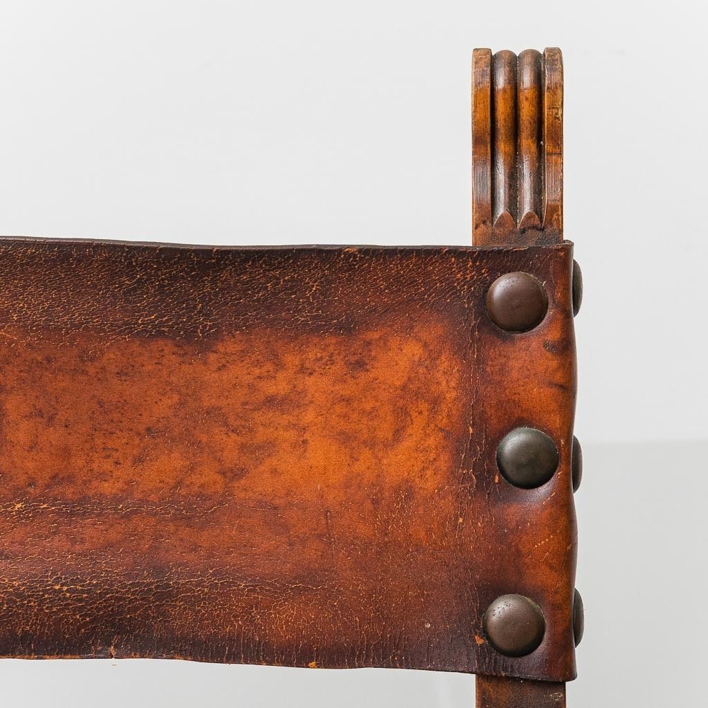 Set Of 6 Brown Wood And Leather Dining Chairs Late 19th Century photo for sale