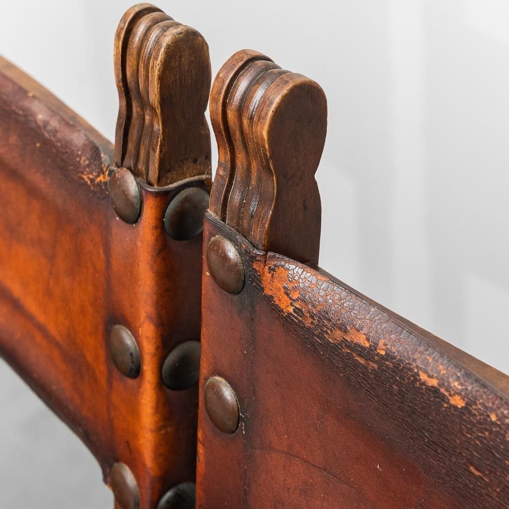 Set Of 6 Brown Wood And Leather Dining Chairs Late 19th Century photo Furniture