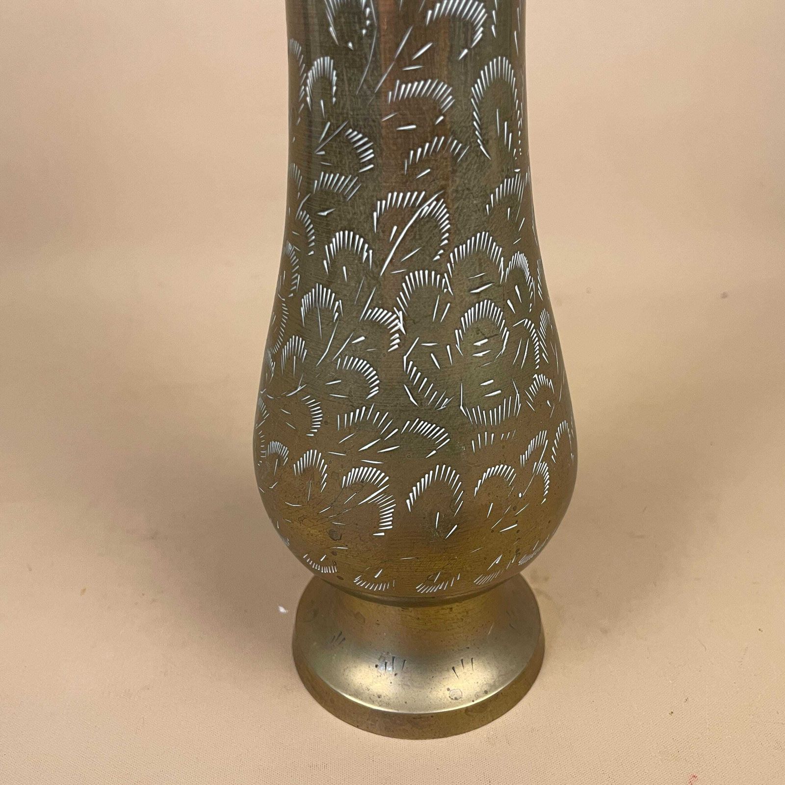 Antique Metal Gold Indian Patterned Brass Vase Pot Planter Jardiniere Handmade Engraved Etched Intricate Vintage Decorative Tall Funnel photo Home Decor