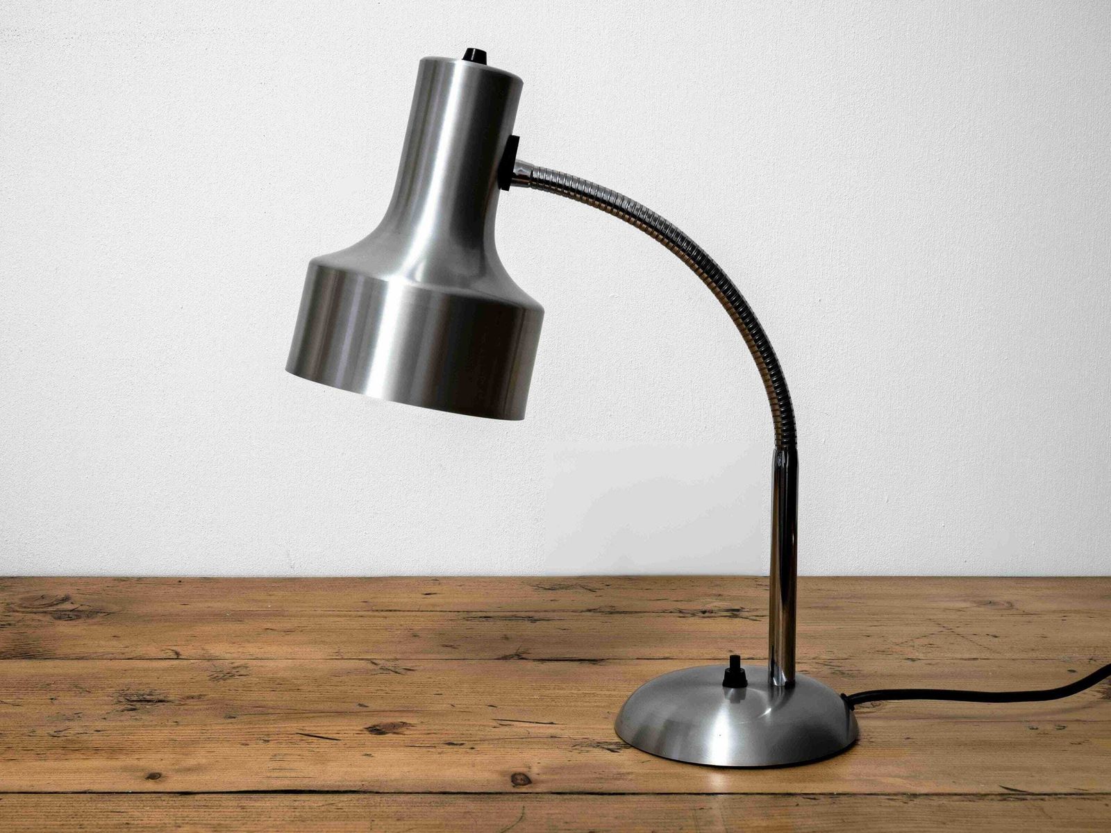 Vintage Italian Chrome Stainless Steel Desk Lamp: Adjustable Gooseneck Mid Century Modern Lighting 1970s