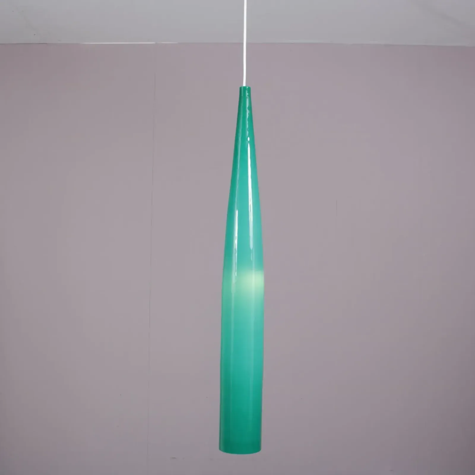 Alessandro Pianon Hanging Lamp In Teal Glass For Vistosi, Italy 1960 photo for sale
