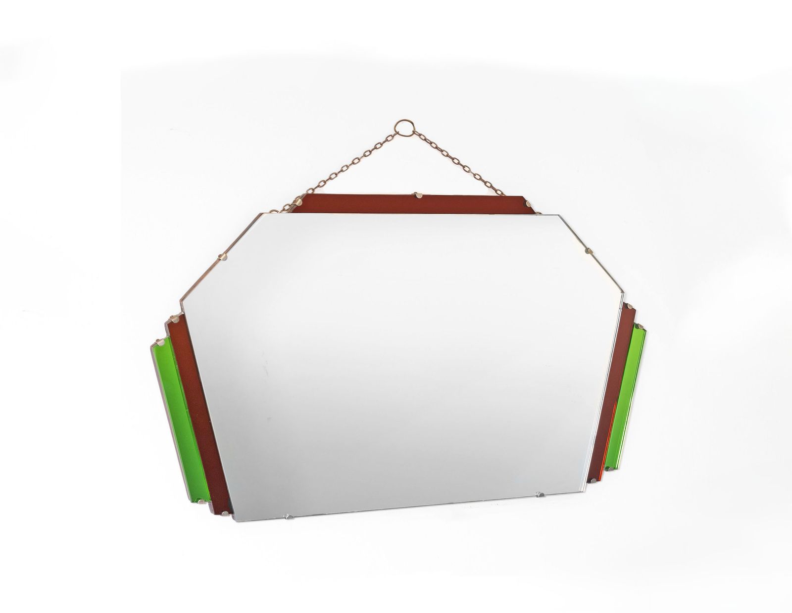 photo for sale Original English Art Deco Geometric Wall Mirror Red & Green 1930