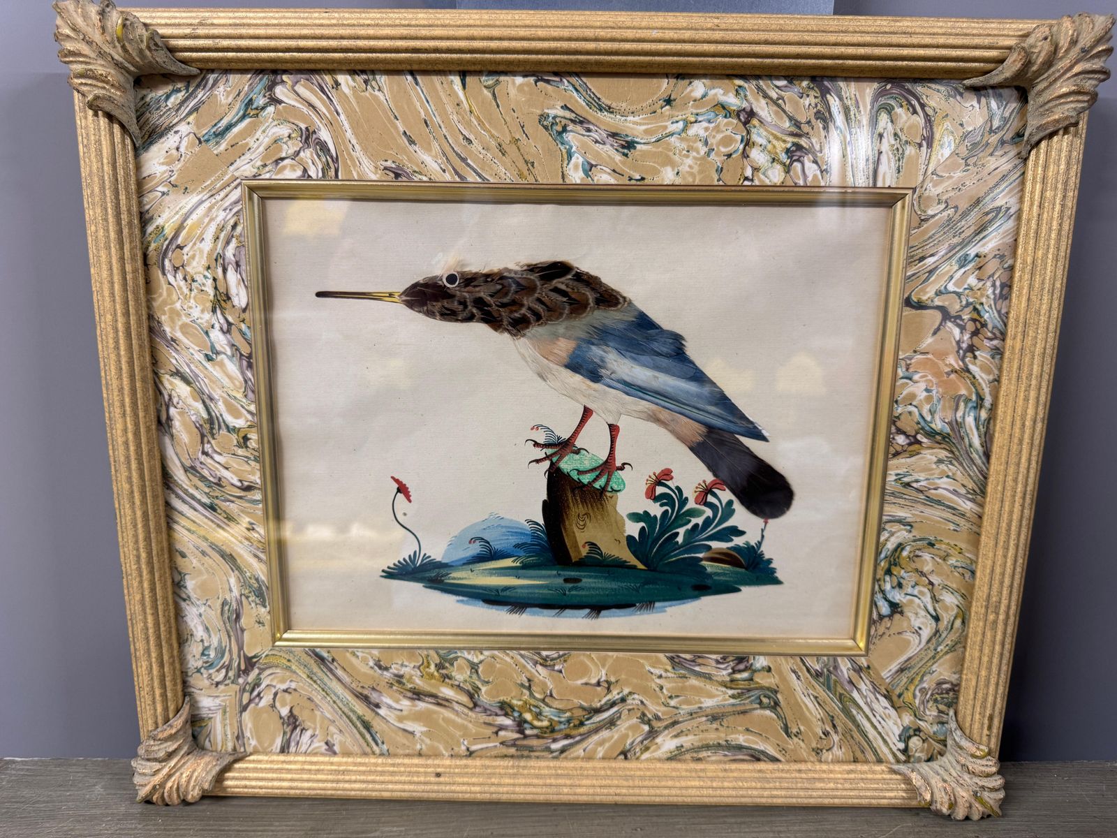 photo buy Set Of 7 Antique Watercolour & Feather Bird Pictures