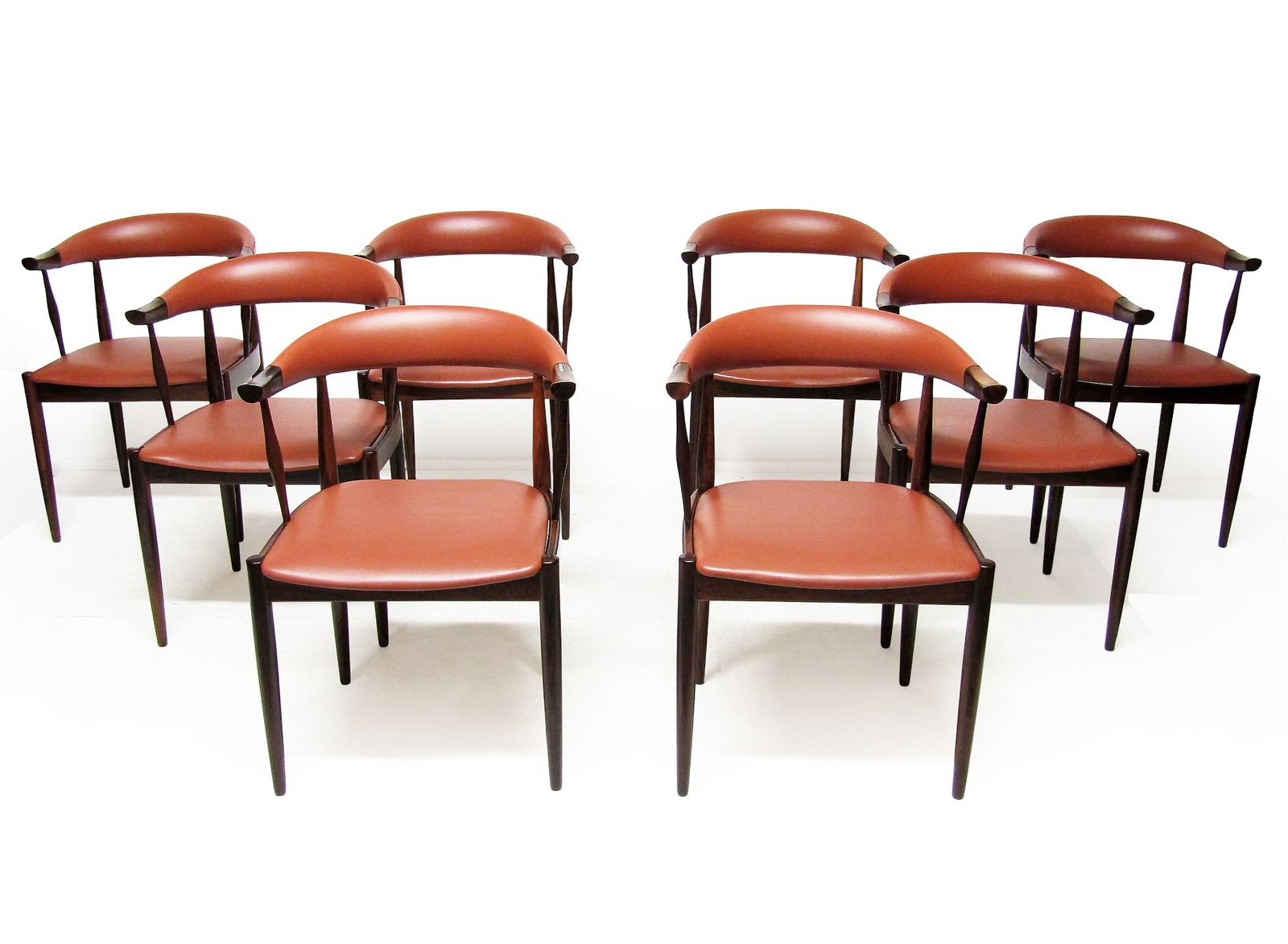 Set Of Eight Danish Cow Horn "Model 12" Chairs In Rosewood By Johannes Andersen photo for sale