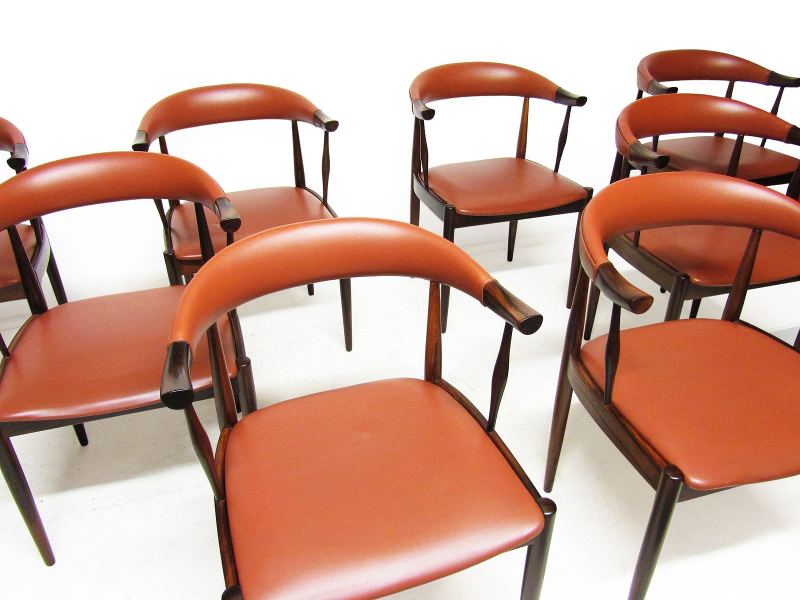photo for sale Set Of Eight Danish Cow Horn "Model 12" Chairs In Rosewood By Johannes Andersen