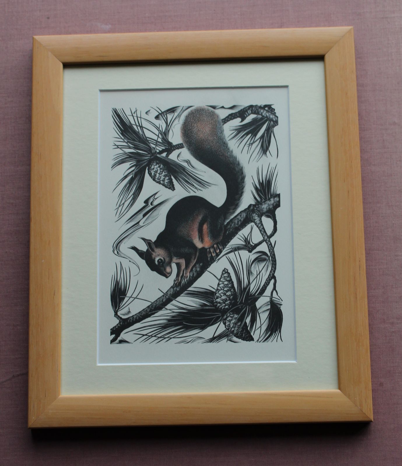 A Fine Lithograph Print From A Woodblock Engraving Titled 'Red Squirrel' By Agnes Miller Parker