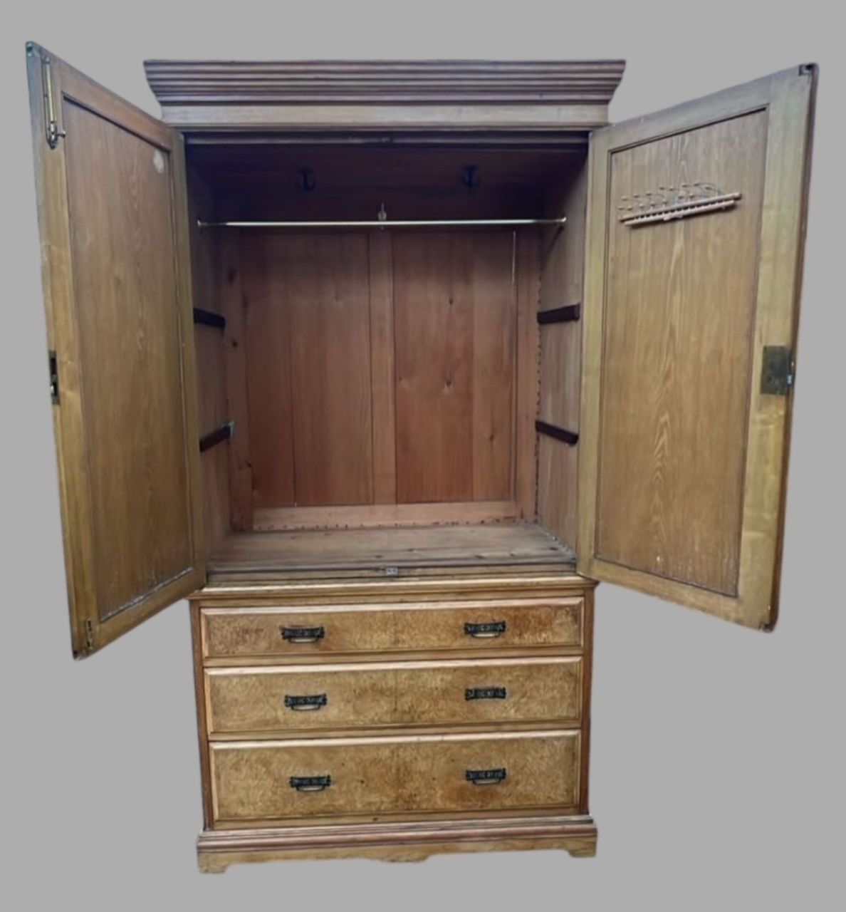19th Century  Burr Walnut Wardrobe With Drawers, C.1890–1910 photo for sale