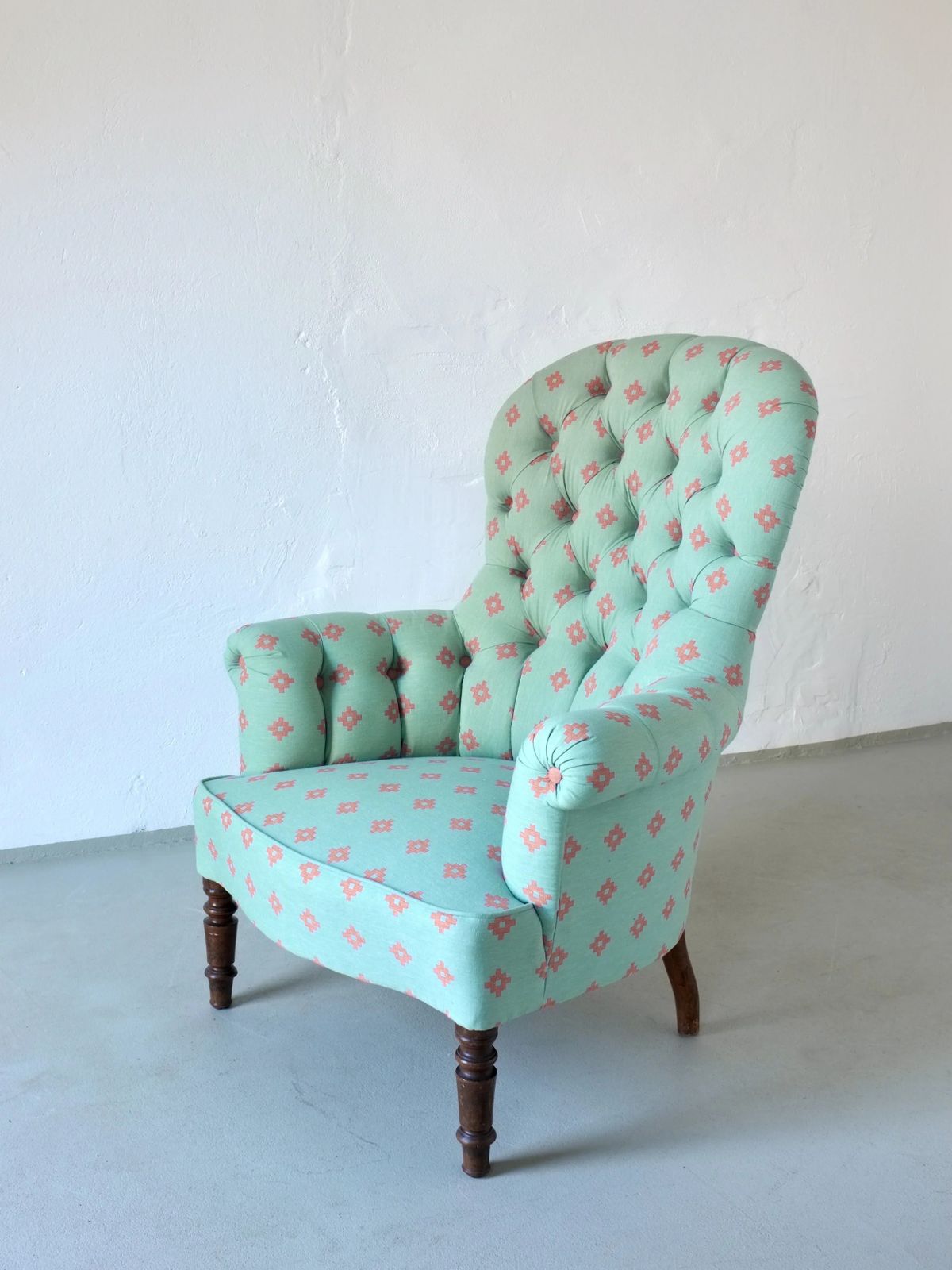 Vintage Green Coral Button Back Armchair | Belgium photo 1745.0