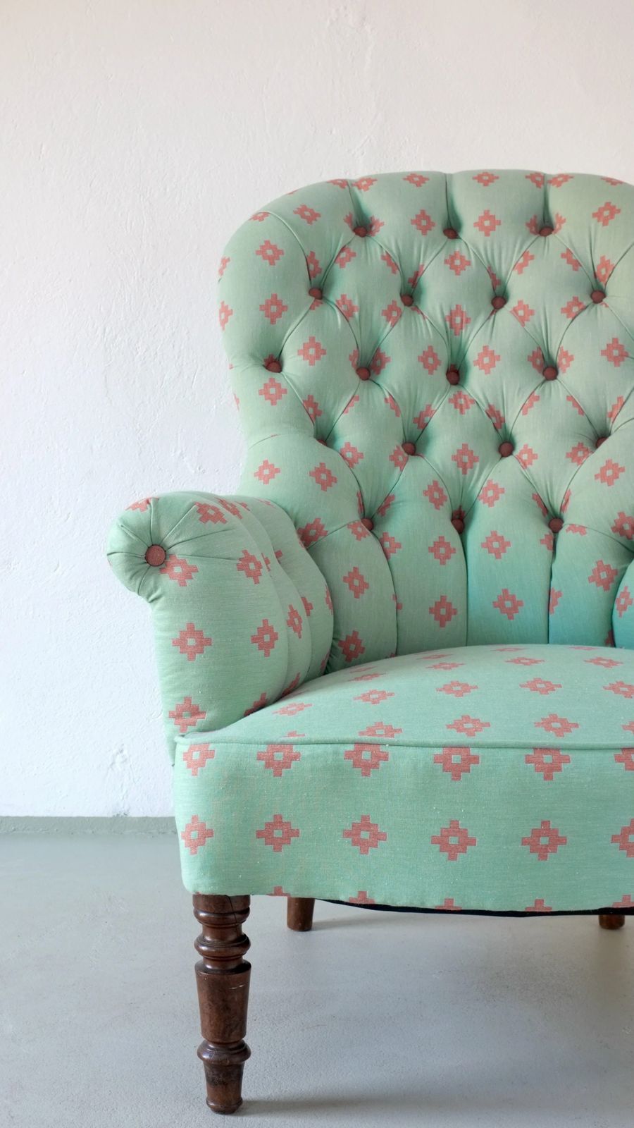 Vintage Green Coral Button Back Armchair | Belgium photo buy