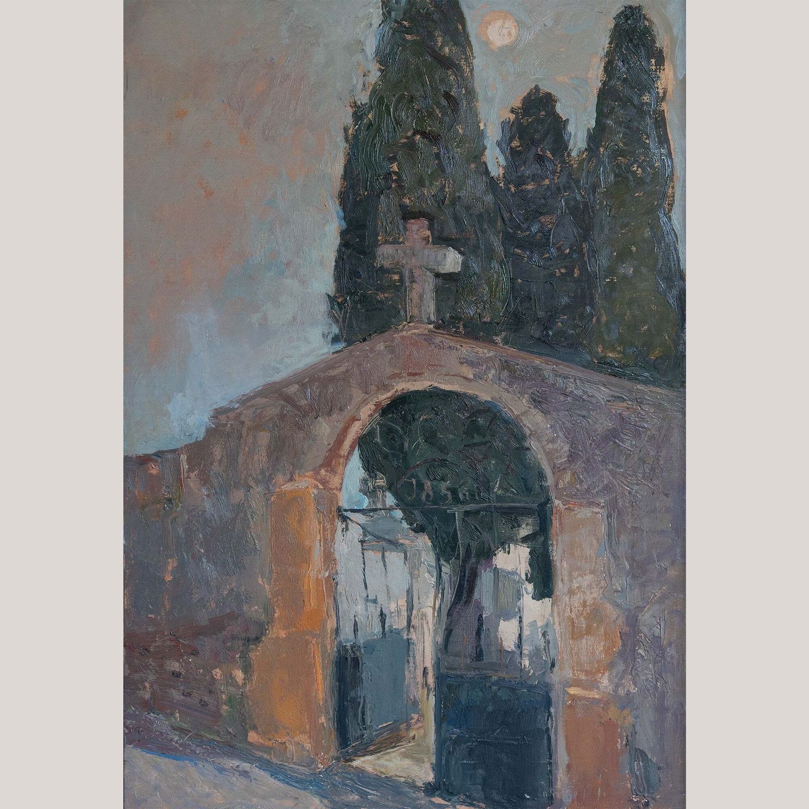 Expressief Schilderij Van Kerkexterieur – Gloria Muñoz (Geb. 1949) photo furniture