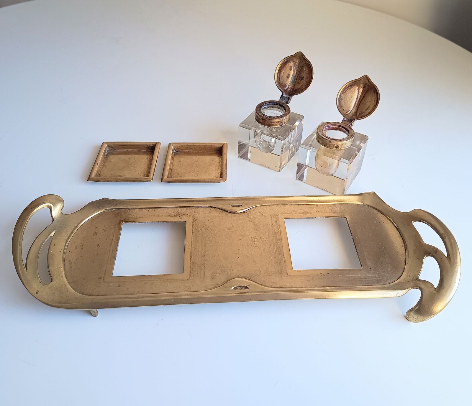 Art Nouveau Inkwells Set: Geschutzt 1902, Schlenker And Kienzle photo Home Decor