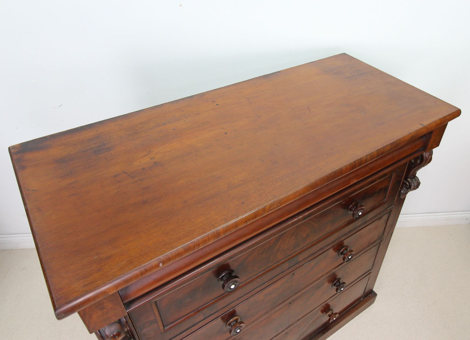 A Large Antique Scottish Kilmarnock Chest Of Drawers With Pearl Inlaid Drawer Knobs photo furniture