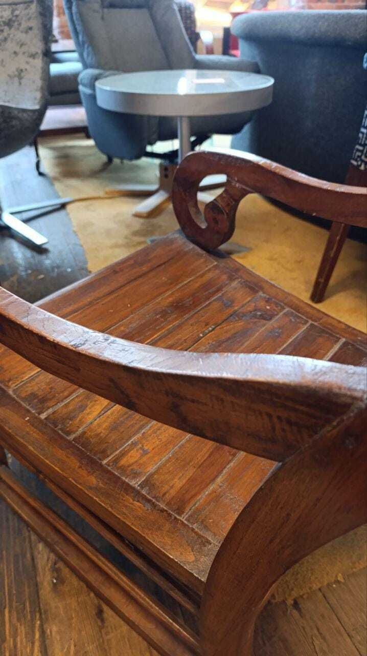 Hand Carved Teak Rocking Chair – Rustic Colonial Revival Style photo vinterior