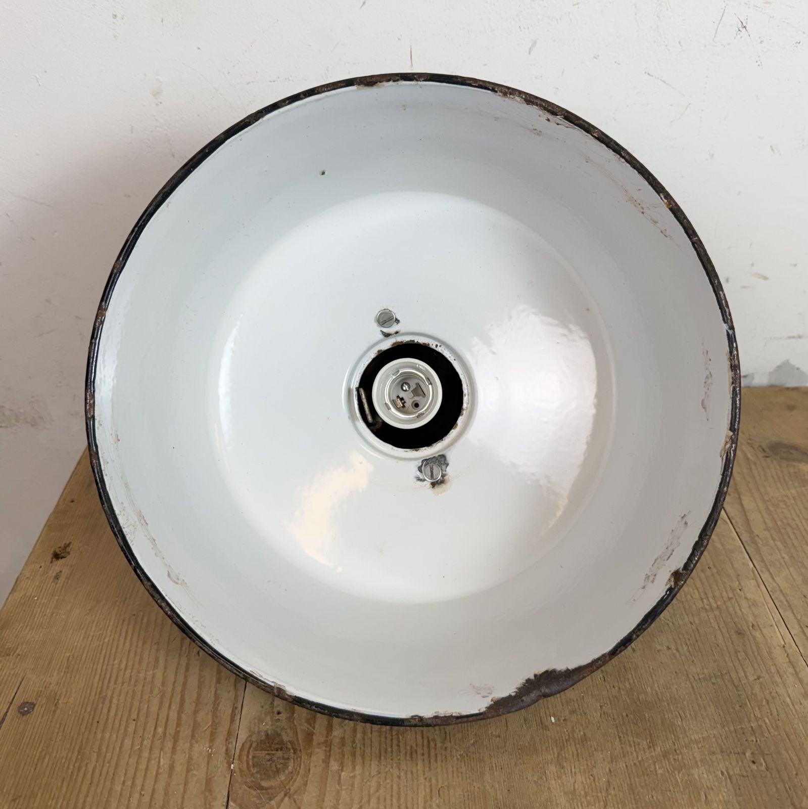 Industrial Petrol Enamel Factory Lamp With Cast Iron Top, 1960s photo Lighting