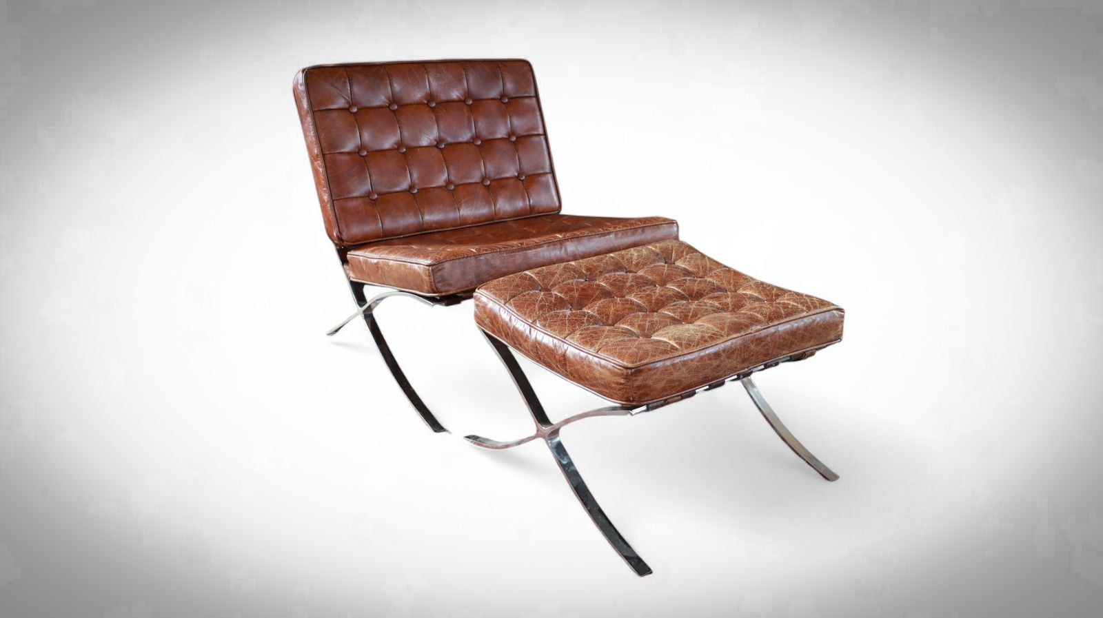 Halo Timothy Oulton Barcelona Mies Vander Rohe Style Armchair Footstool Leather