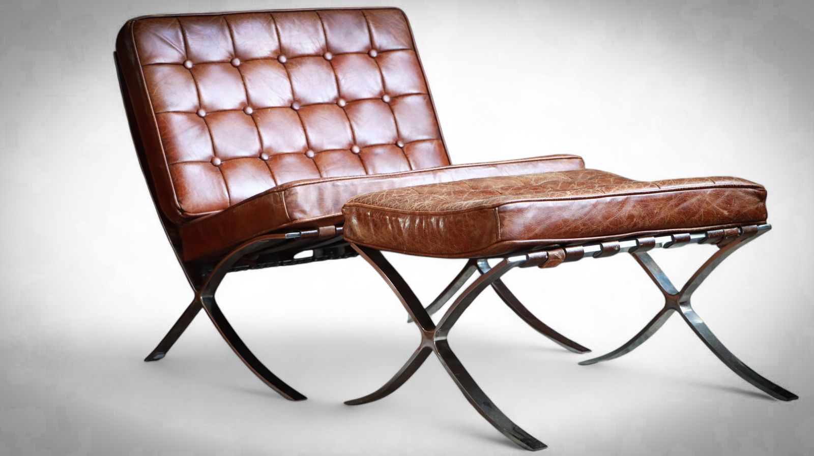 photo for sale Halo Timothy Oulton Barcelona Mies Vander Rohe Style Armchair Footstool Leather