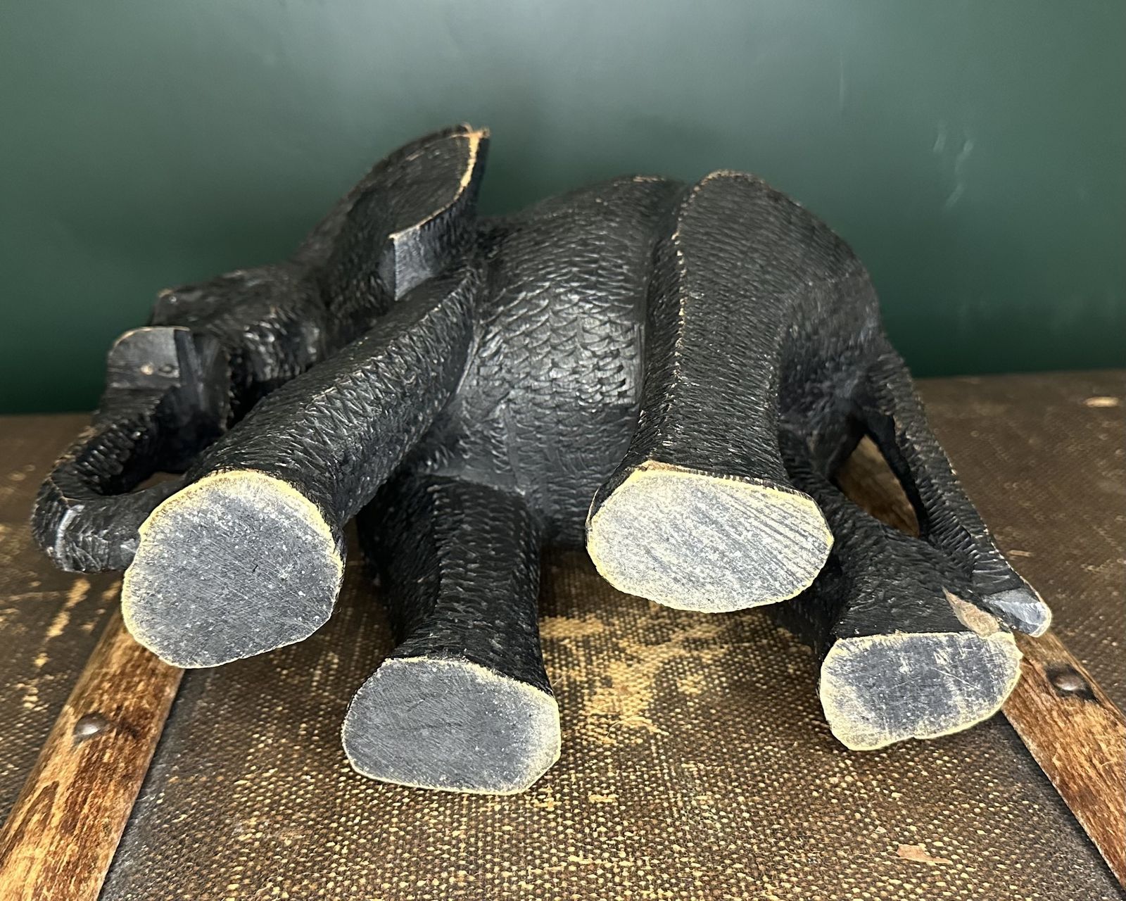 Vintage Heavy Wood Elephant Statue Hand Carved Texture photo for sale