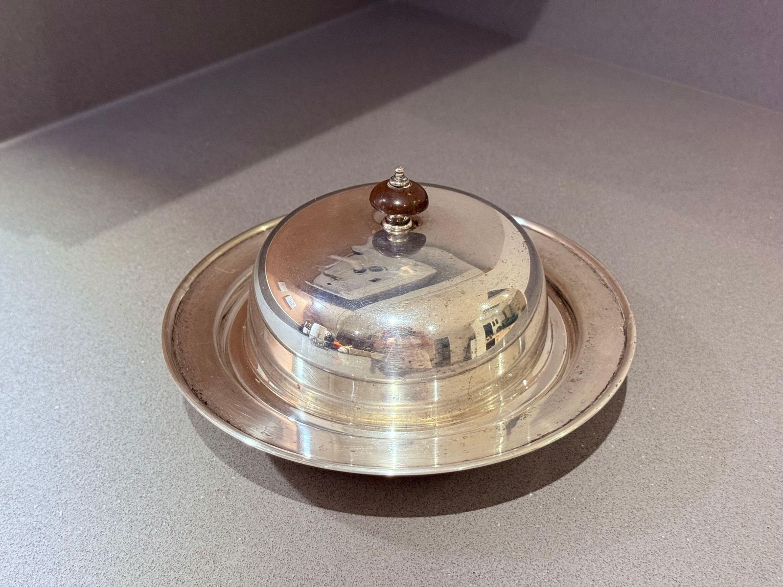 Antique Silver Plated Butter Dish With Wooden Knob, Caviar Dish Tableware Home photo furniture