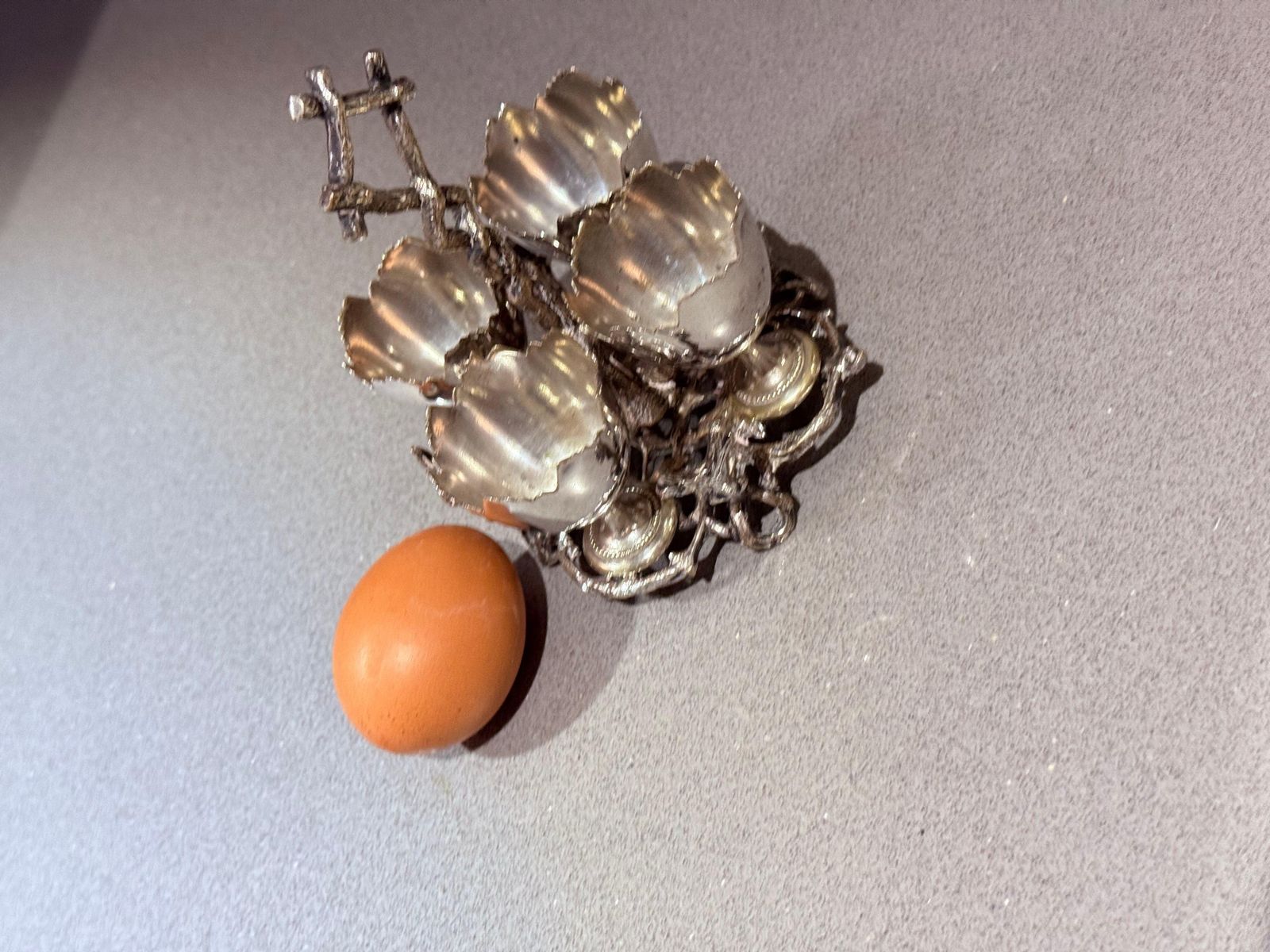 photo for sale Antique Silverplated Egg Cup Stand Four Small Egg Holders Ornate Victorian Style