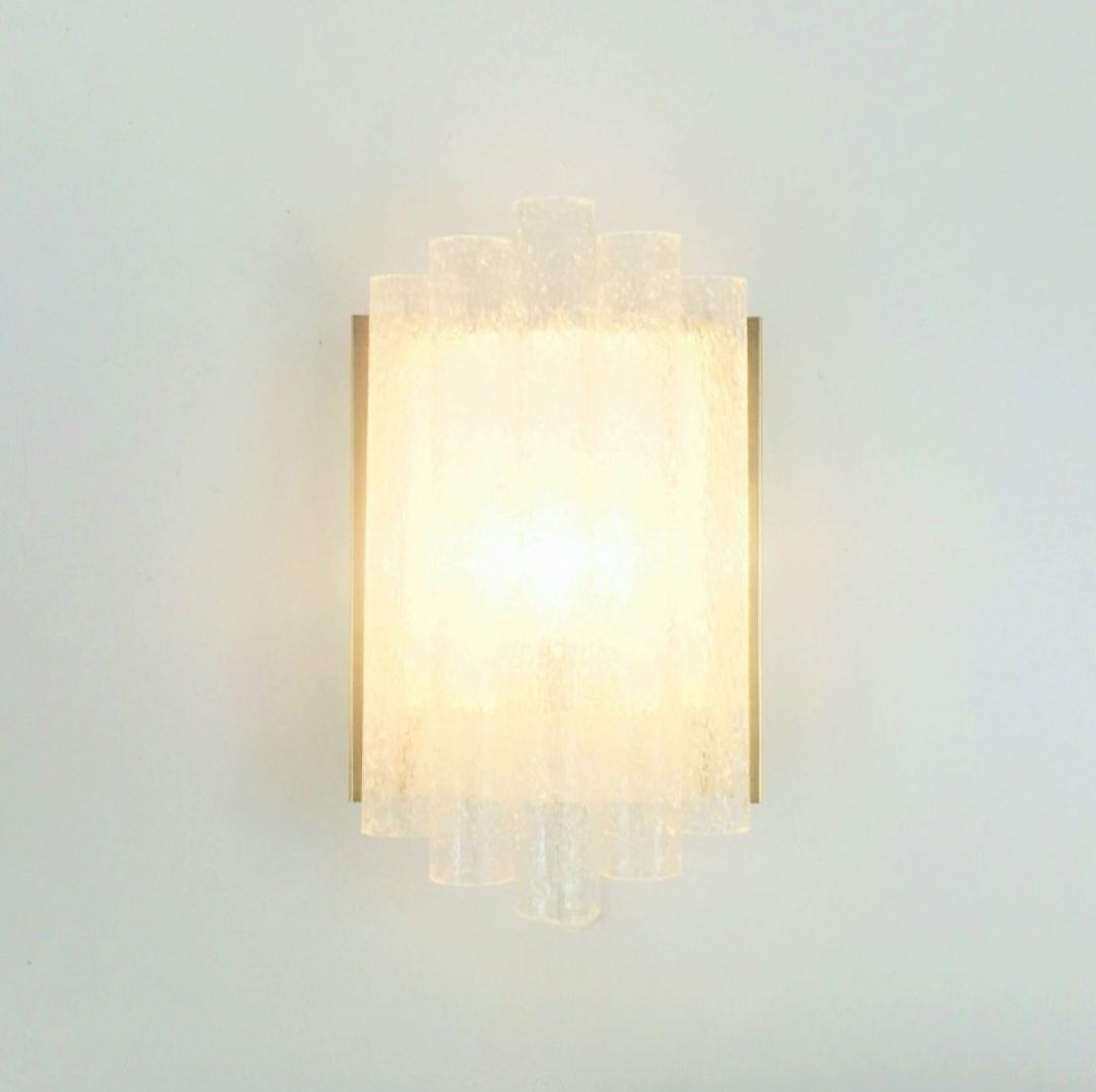 Pair Of Mid Century Modern Ice Glass Wall Lights From Doria, Germany, 1960s photo vinterior