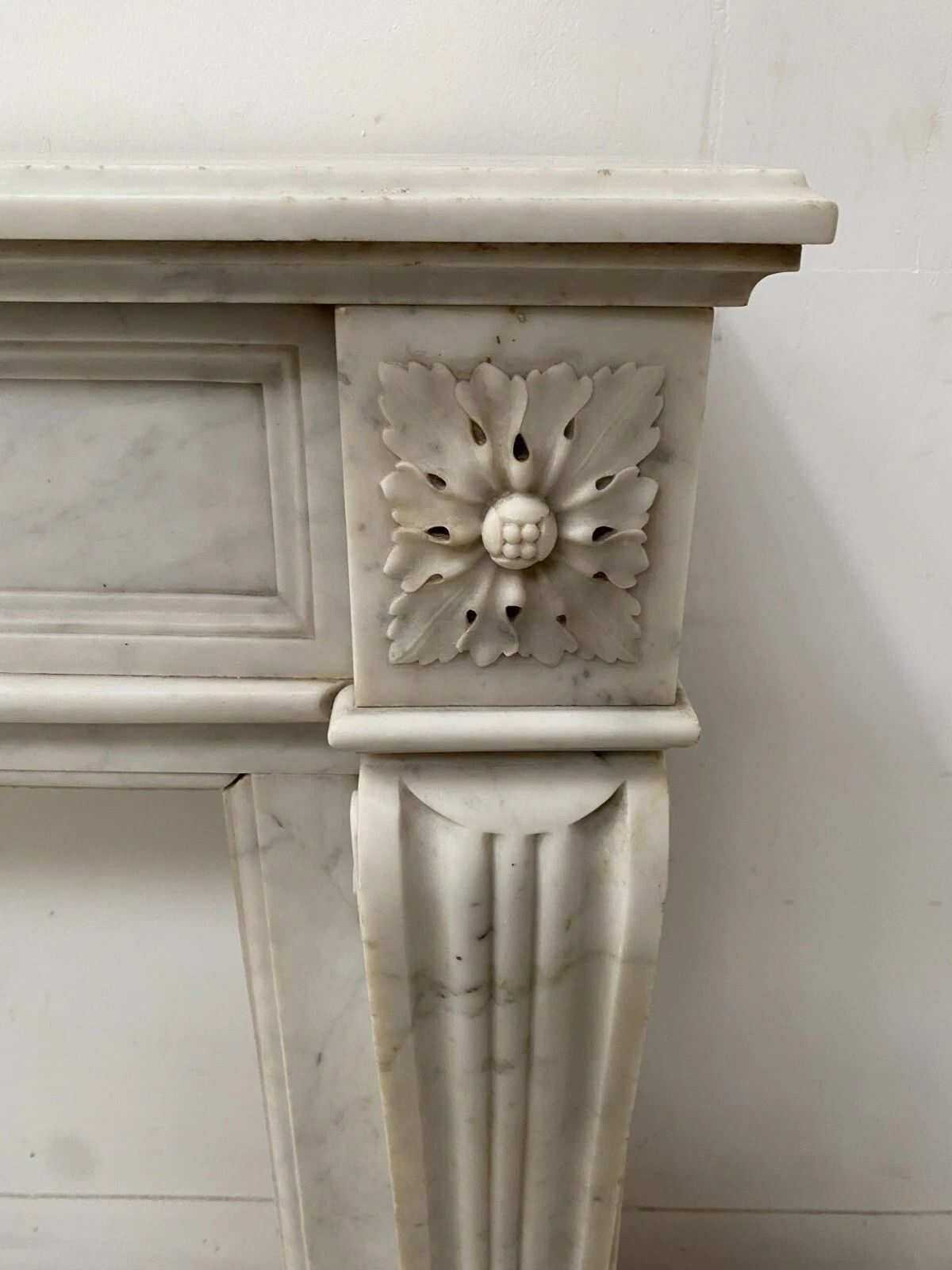 Louis XVI Style Fireplace In White Marble Veined From Carrara 19th Century photo furniture