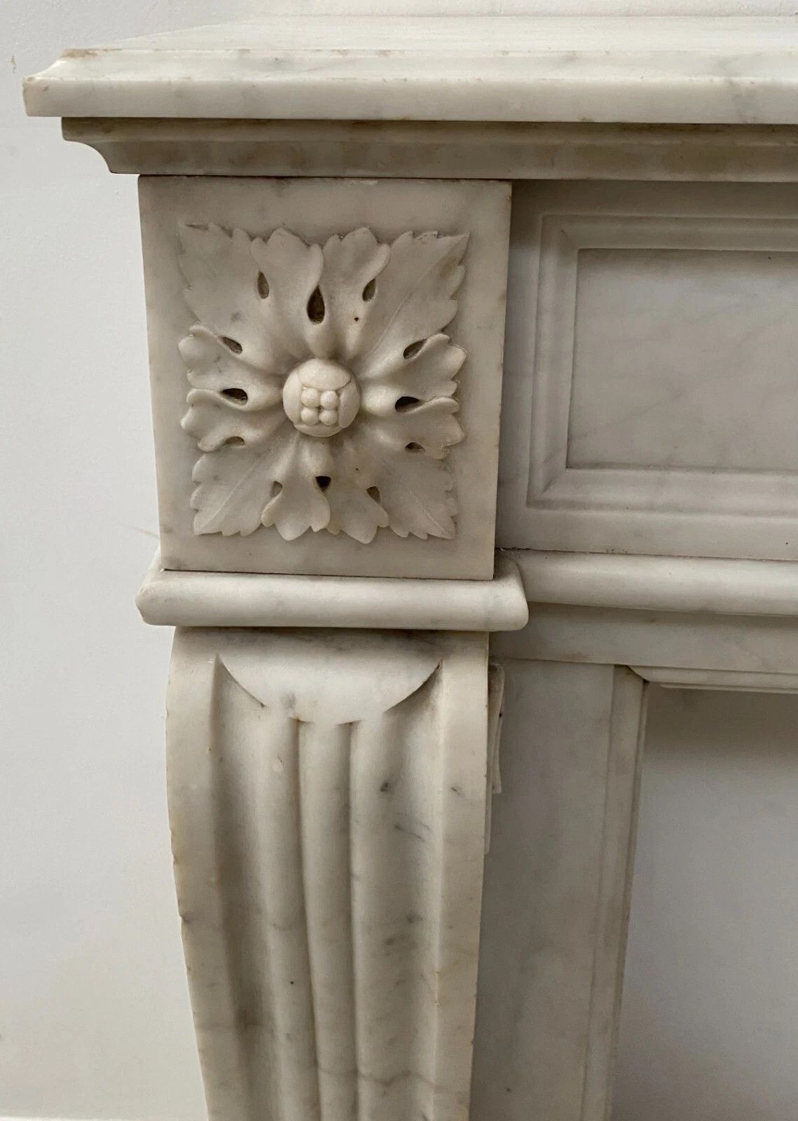 Louis XVI Style Fireplace In White Marble Veined From Carrara 19th Century photo for sale