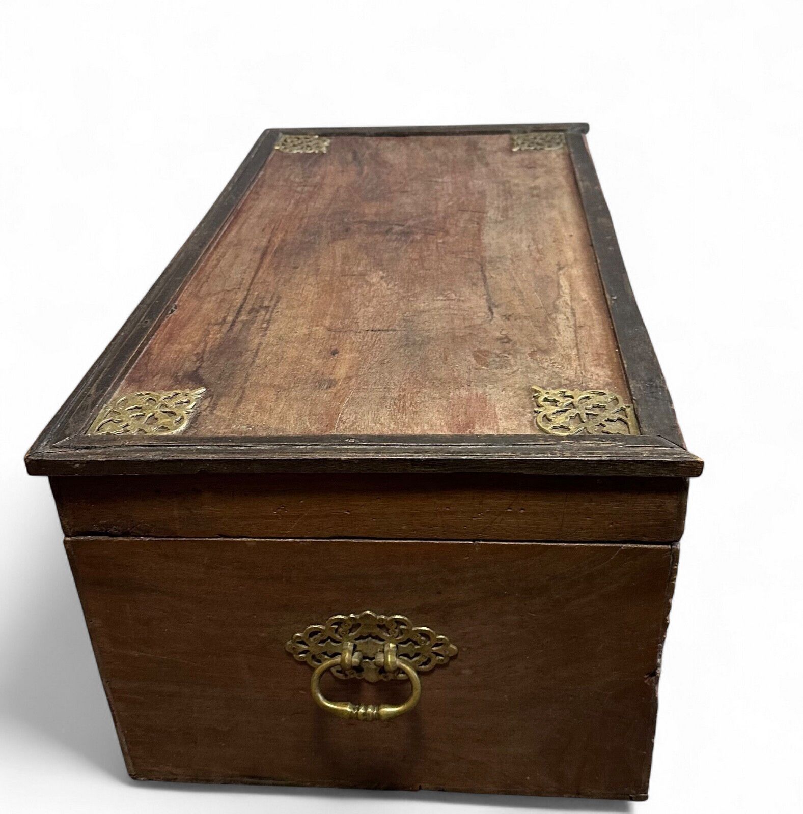 photo for sale 19th Century Mahogany Chest Trunk With Brass Handles Restored Antique