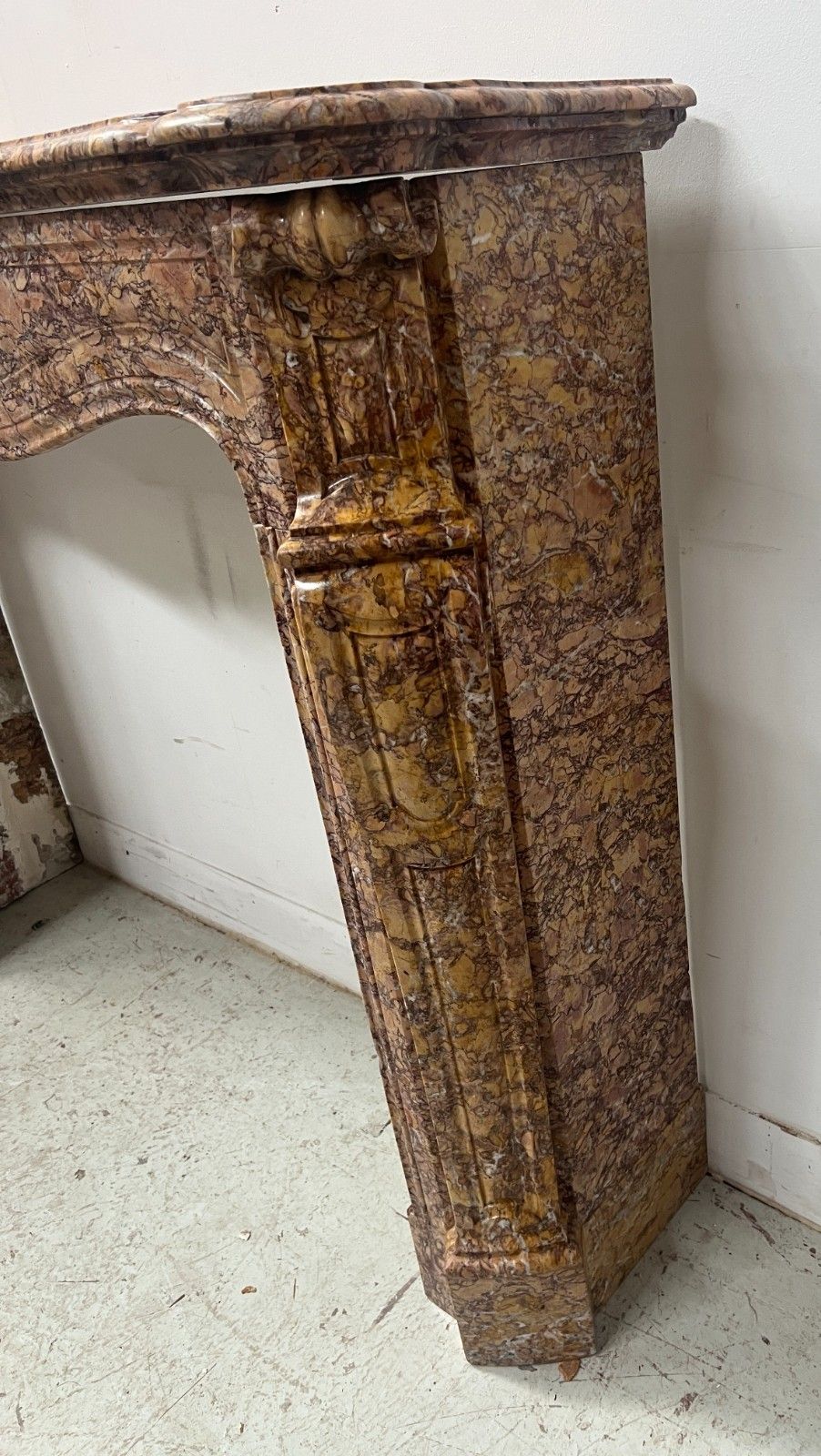 Louis XV Style Fireplace Model Pompadour Marble Breach Speckled 19th Century photo for sale