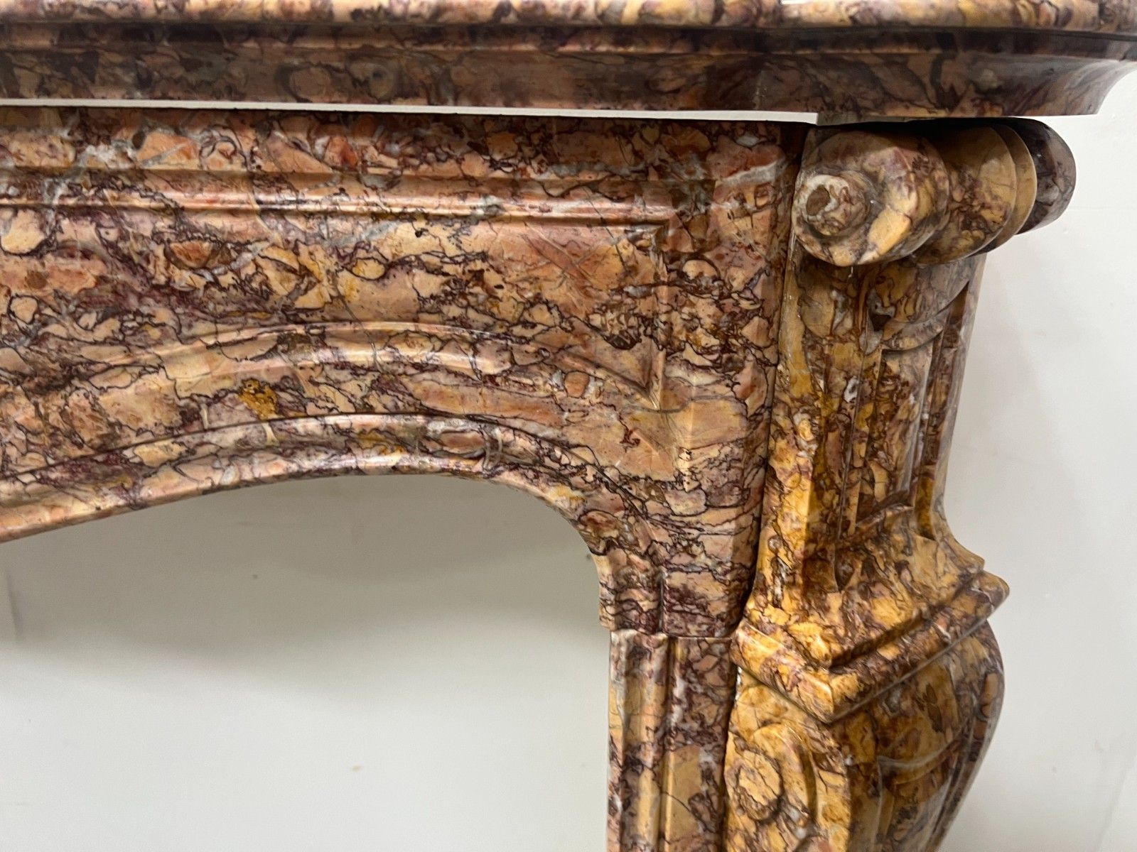 Home Fixtures Louis XV Style Fireplace Model Pompadour Marble Breach Speckled 19th Century photo