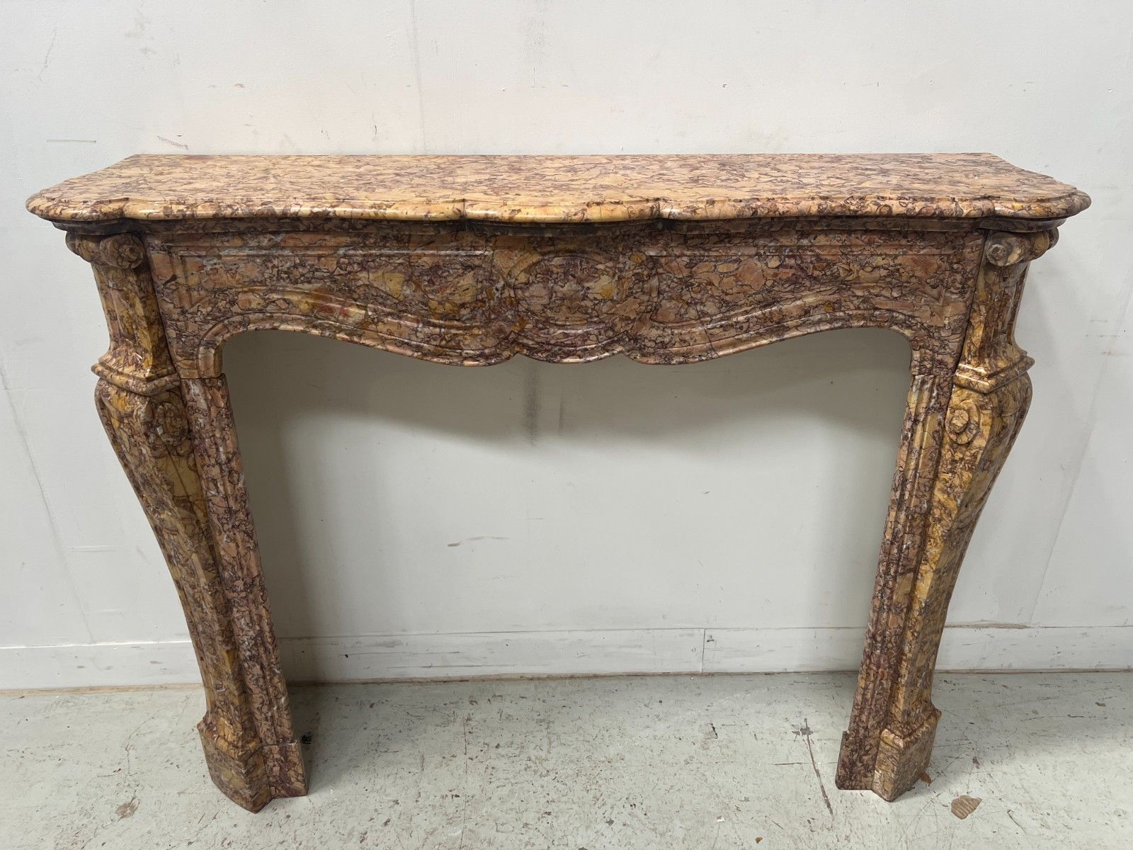 photo buy Louis XV Style Fireplace Model Pompadour Marble Breach Speckled 19th Century