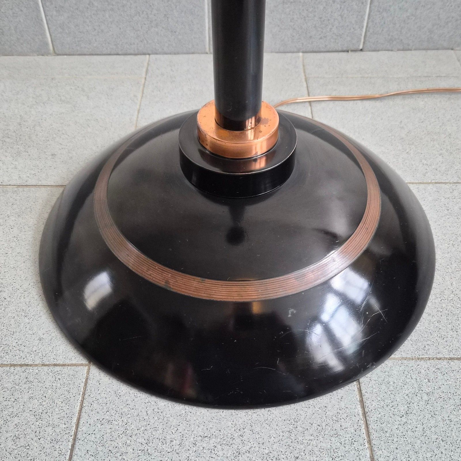 Lighting Vintage 1920 1930s Black Metal & Brass Copper Art Deco Floor Lamp 20 30s Retro photo
