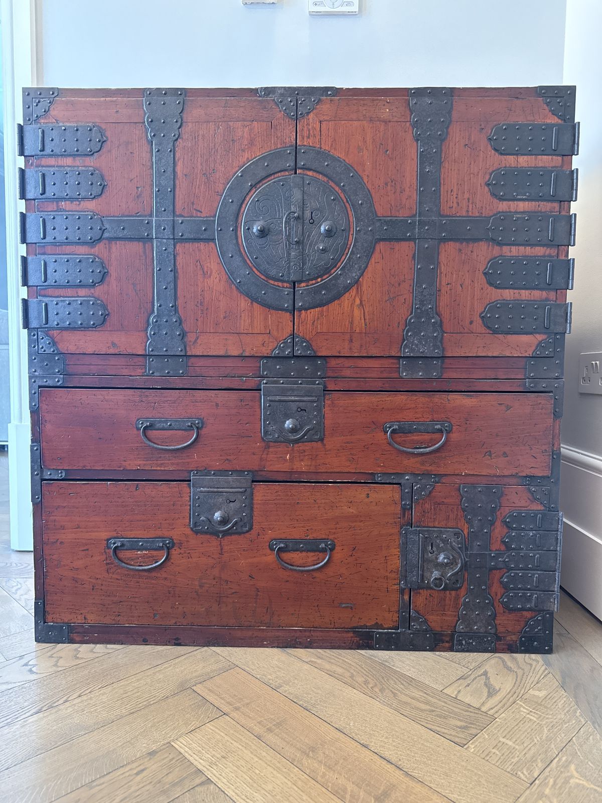 Late Meiji Antique Japanese Tansu Chest In 2 Sections photo furniture