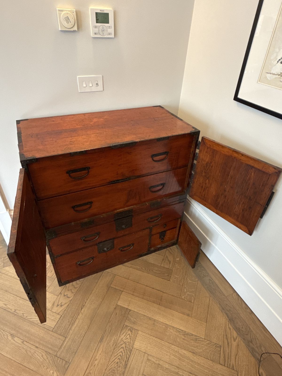 Late Meiji Antique Japanese Tansu Chest In 2 Sections photo for sale