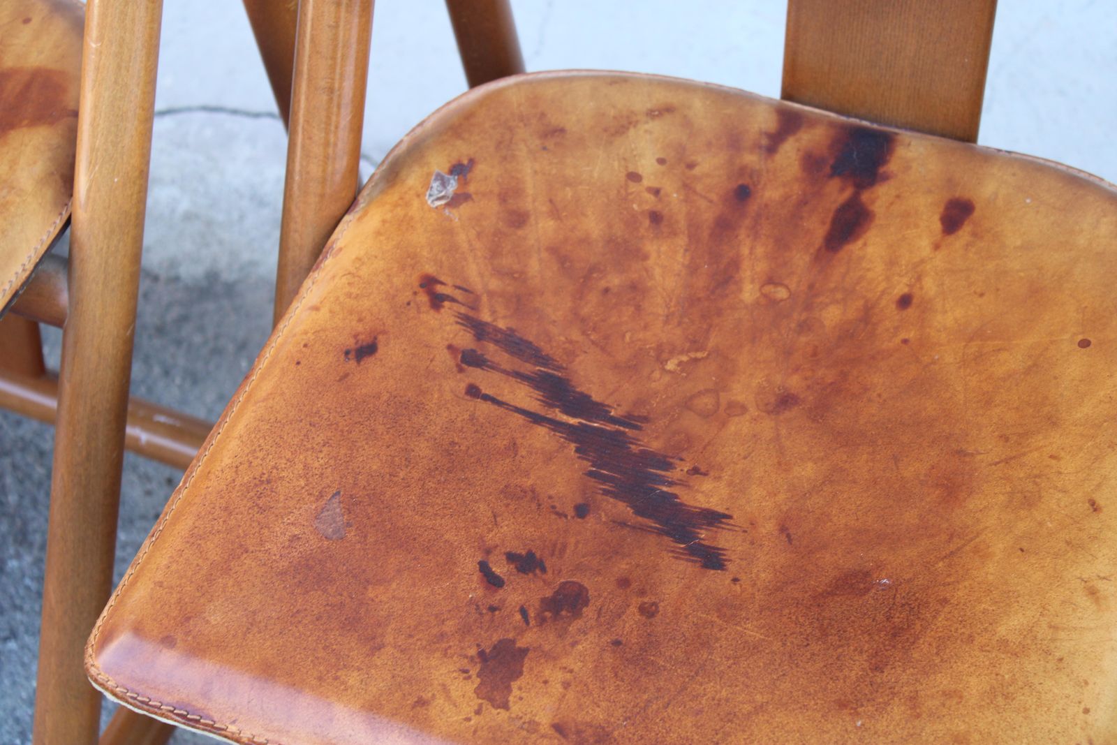 Walnut Chairs With Calfskin Seat, Modernist Style, 1970s Italy photo vintage