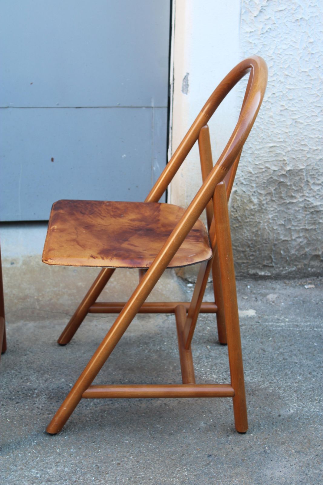 photo for sale Walnut Chairs With Calfskin Seat, Modernist Style, 1970s Italy