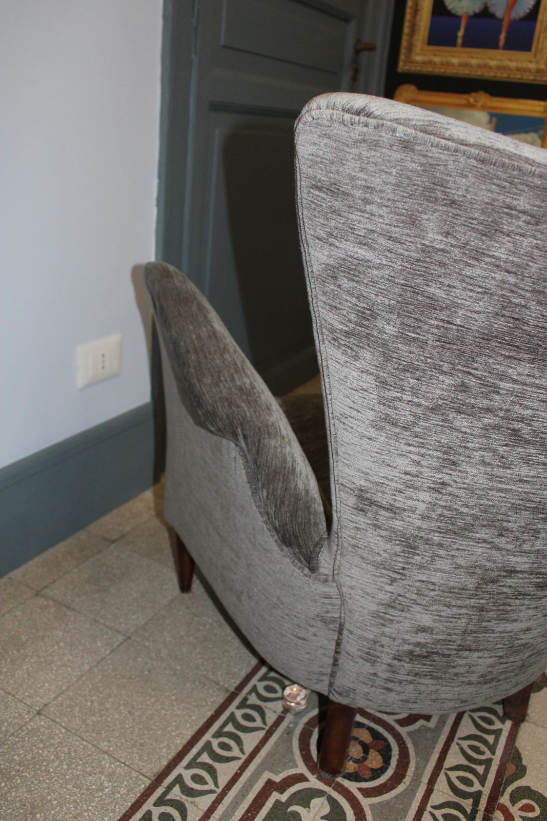 Italian Design Armchair 1950s Geometric Shapes Wooden Feet Gio Ponti Style photo vintage