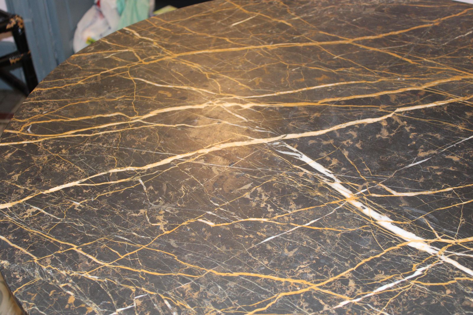 Dining Table With Steel Leg And Portoro Marble Top, 1970s Italy photo buy