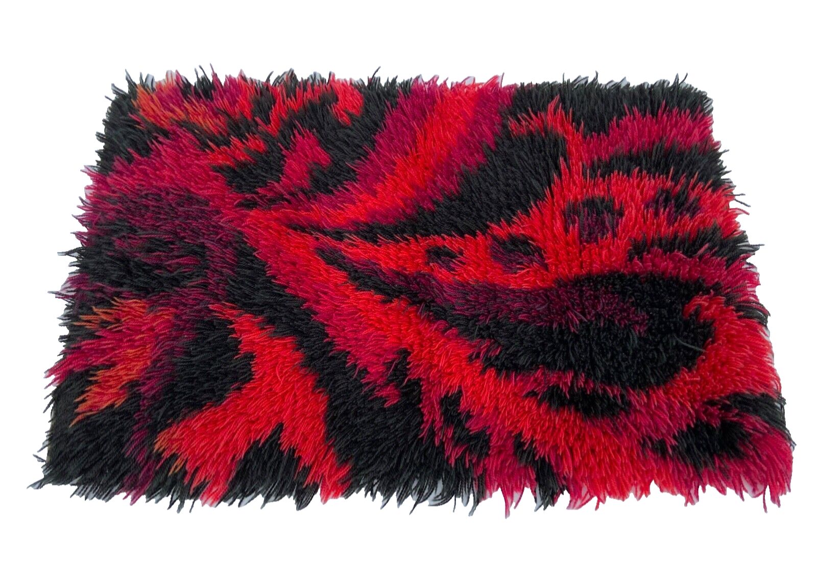 Vintage Red Scandinavian Design Wool Rya Rug Woven Handmade Vintage 1970s photo furniture