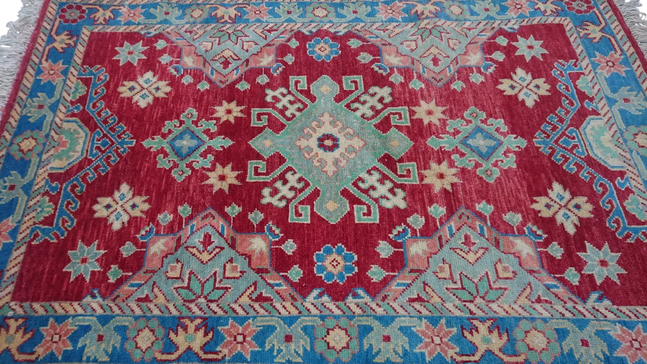 3x5 Kazak Caucasian Red And Blue Living Room Bedroom Rug photo 248.0