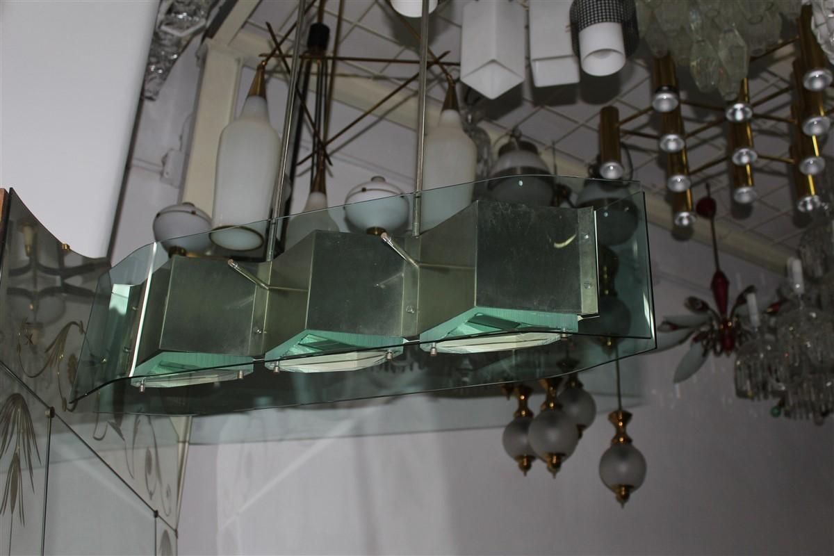photo furniture Stilnovo Modernist Chandelier In Steel And Glass Lenses, Italy, 1950s