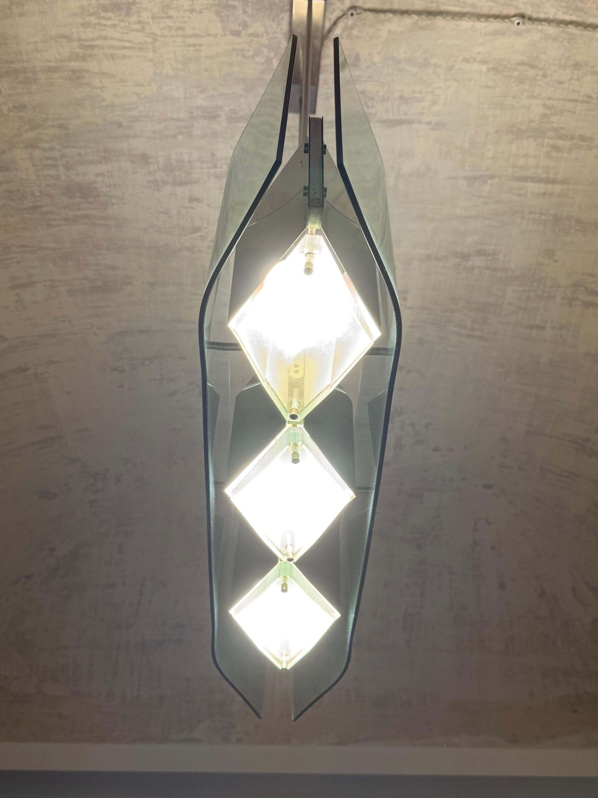 photo vintage Stilnovo Modernist Chandelier In Steel And Glass Lenses, Italy, 1950s
