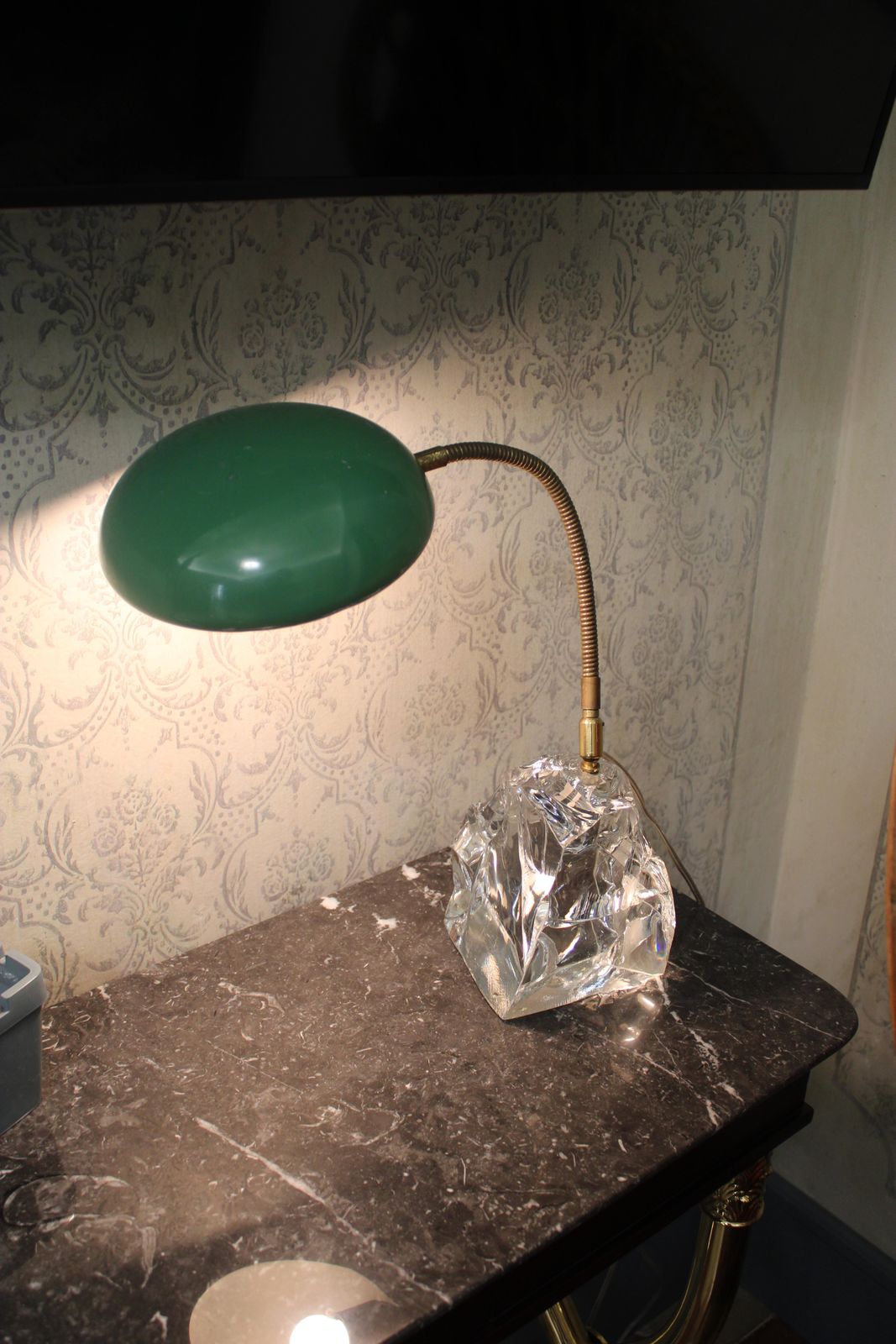 Lacquered Metal Table Lamp With Crystal Block And Brass Parts Italy photo buy