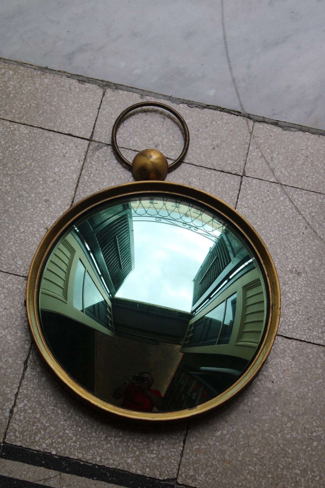 1950s Italian Style Fornasetti Brass Mirror And Green Concave Mirror photo vinterior
