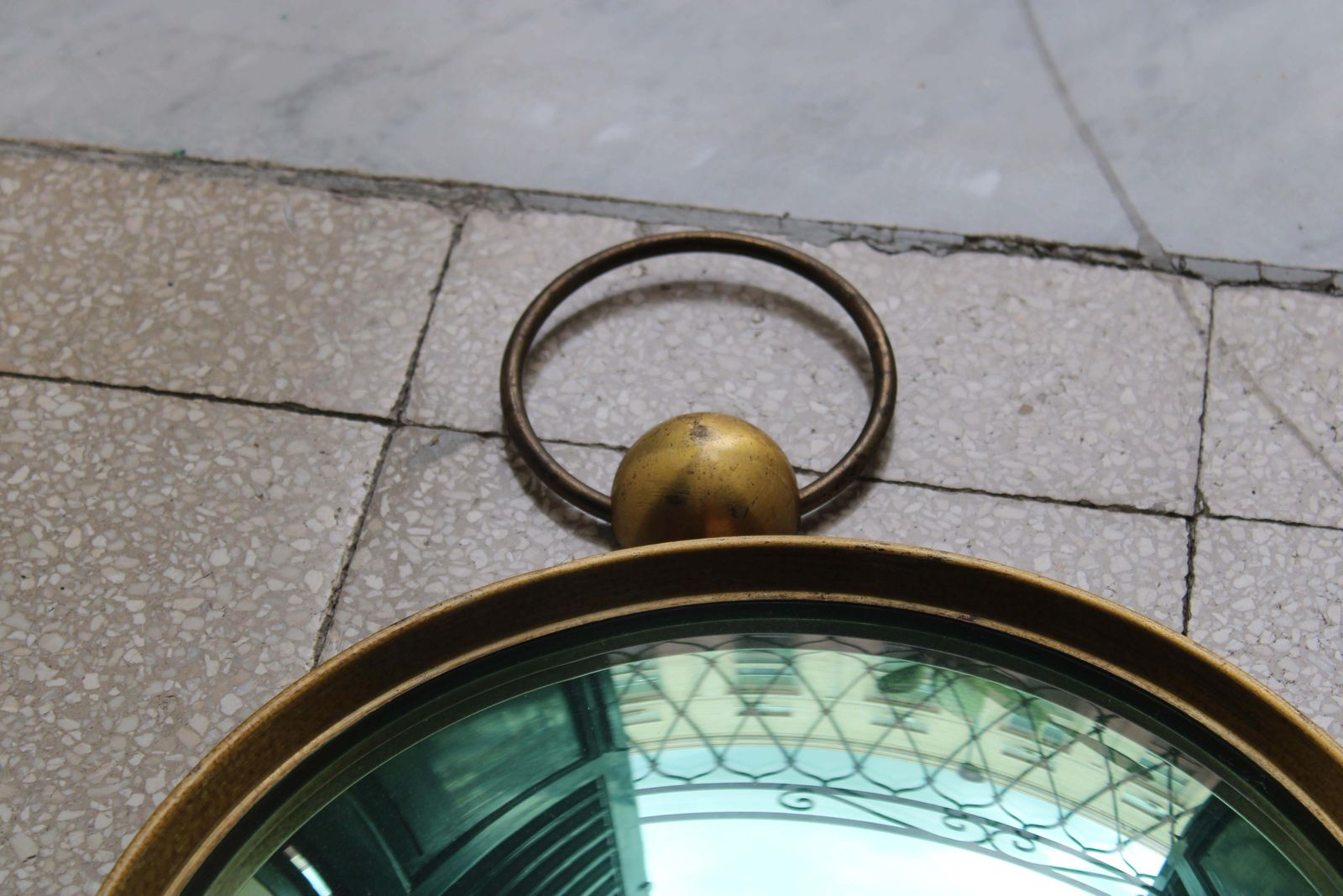 1950s Italian Style Fornasetti Brass Mirror And Green Concave Mirror photo vintage