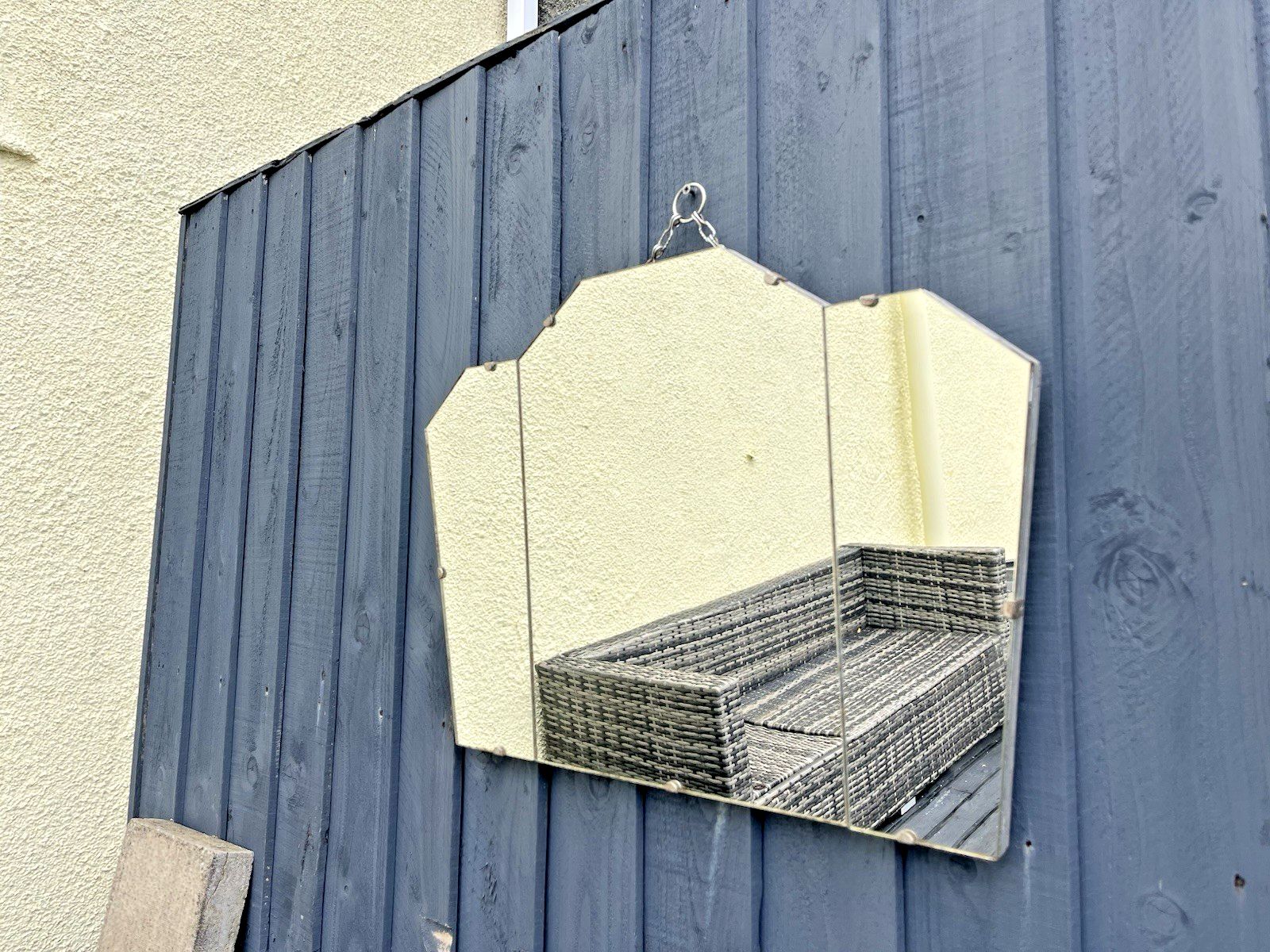 Original 3 Piece 1920's Art Deco Period Fanned Skyscraper Shaped Wall Mirror 30s photo for sale