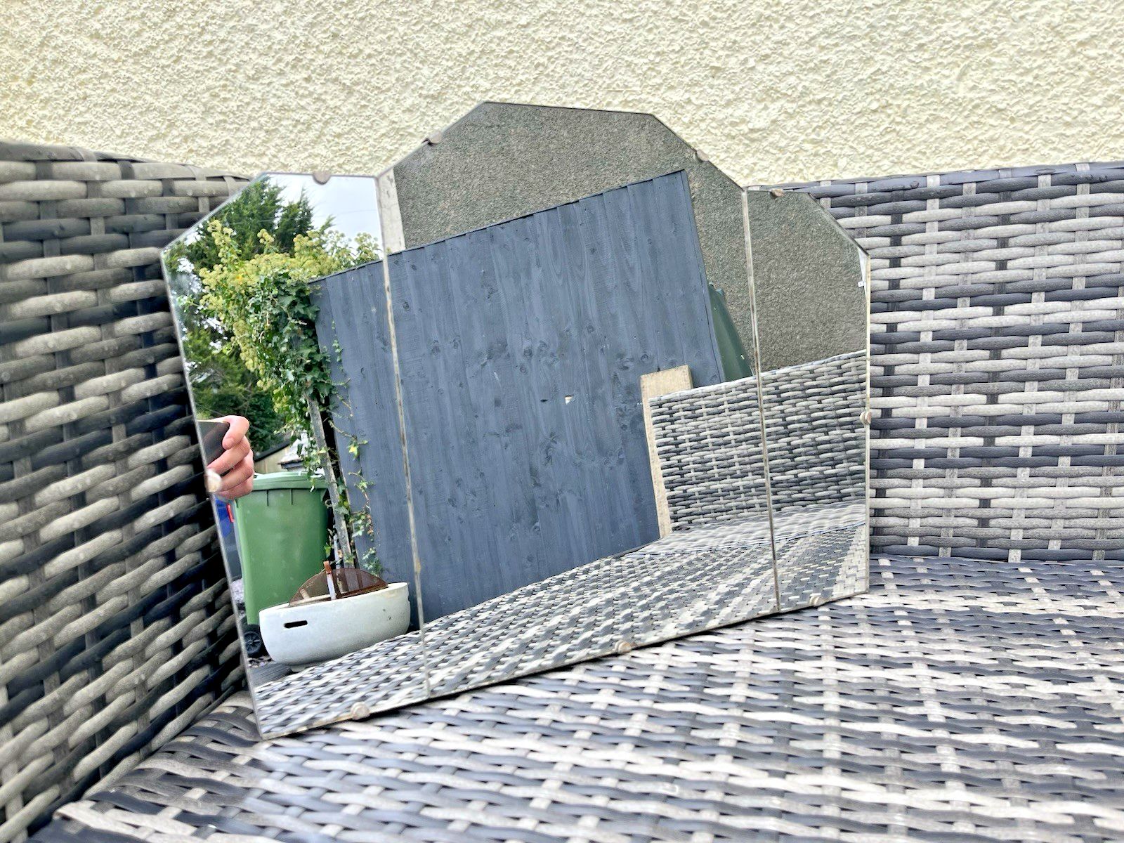 Original 3 Piece 1920's Art Deco Period Fanned Skyscraper Shaped Wall Mirror 30s photo vintage