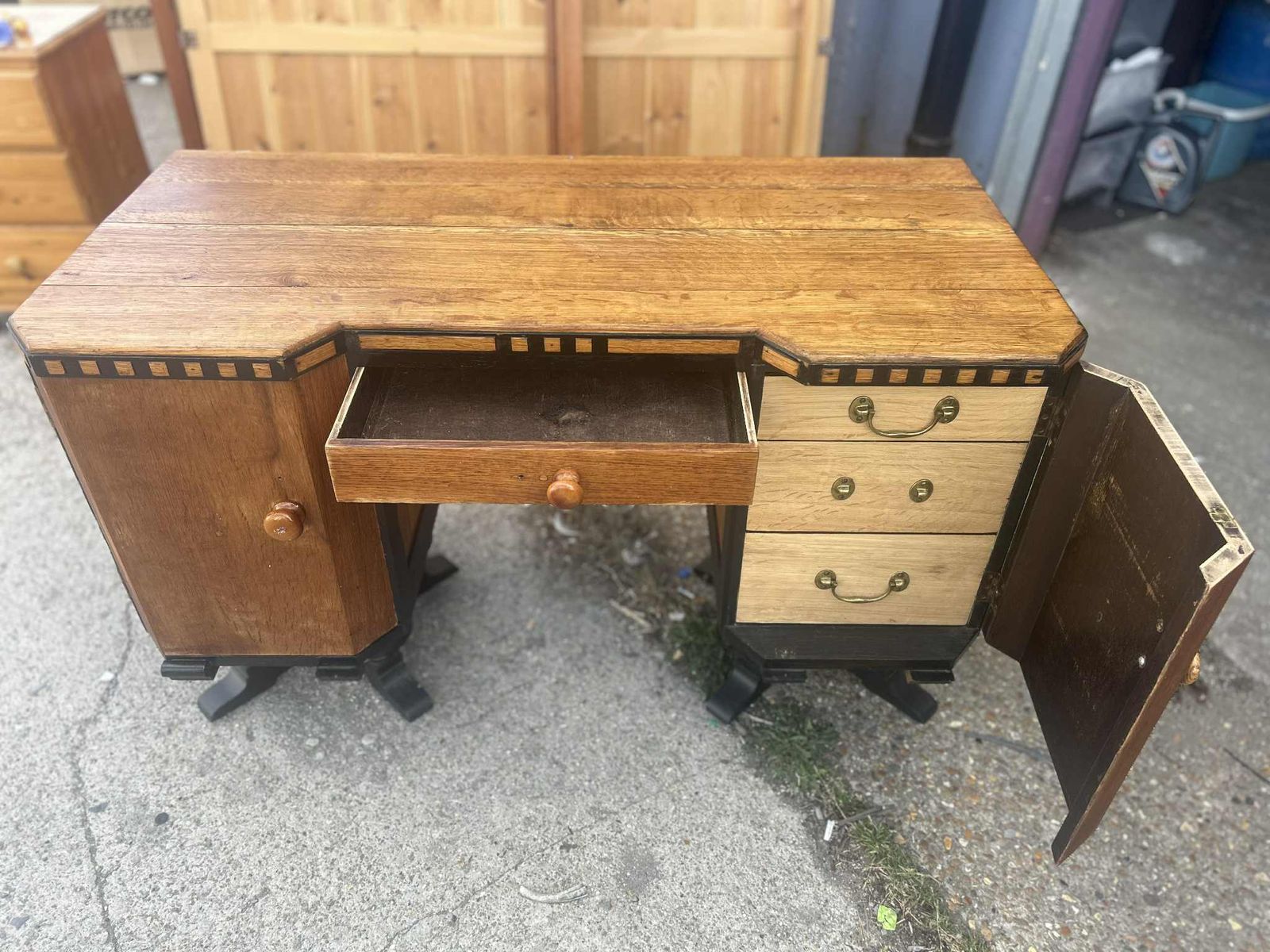 Art Deco Solid Wood Partners Twin Pedestal Desk With Drawers. photo 430.0