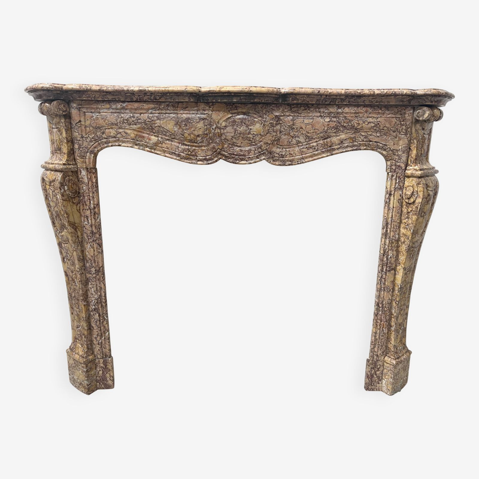 Louis XV Style Fireplace, Pompadour Model, Speckled Breccia Marble, 19th Century