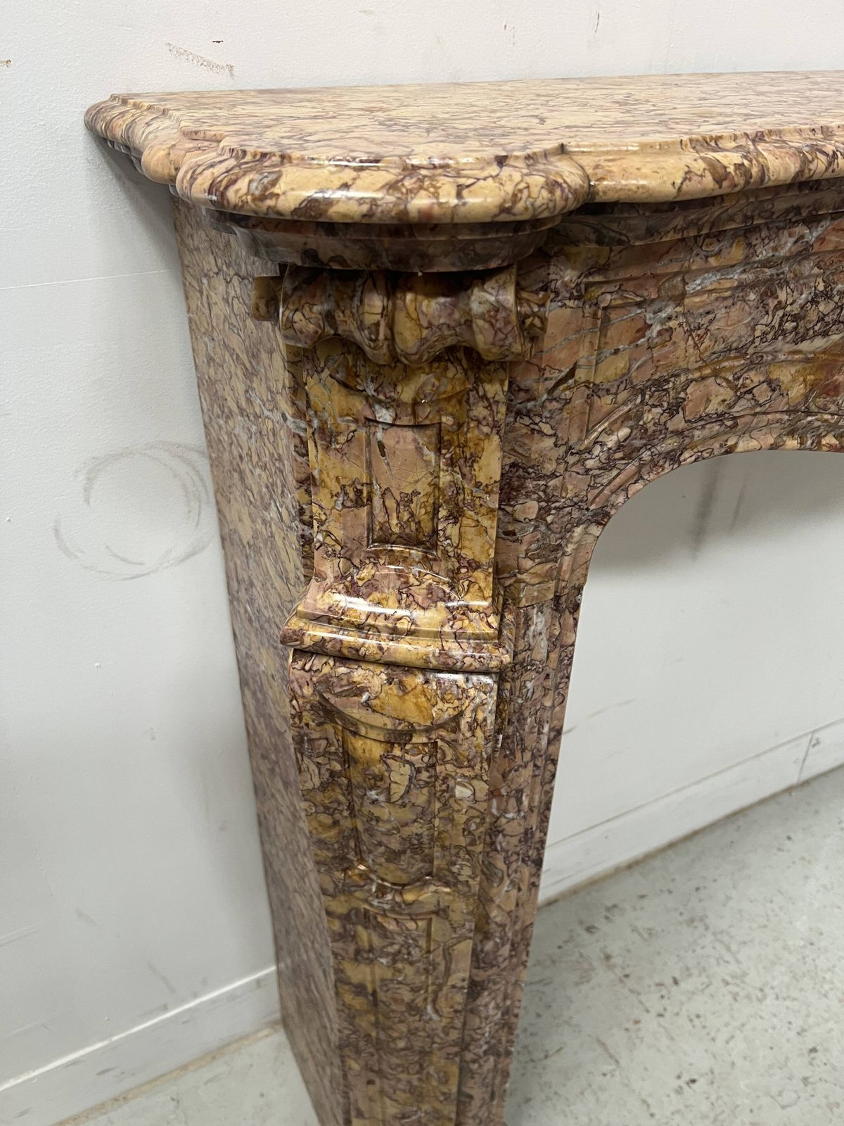 Louis XV Style Fireplace, Pompadour Model, Speckled Breccia Marble, 19th Century photo vinterior